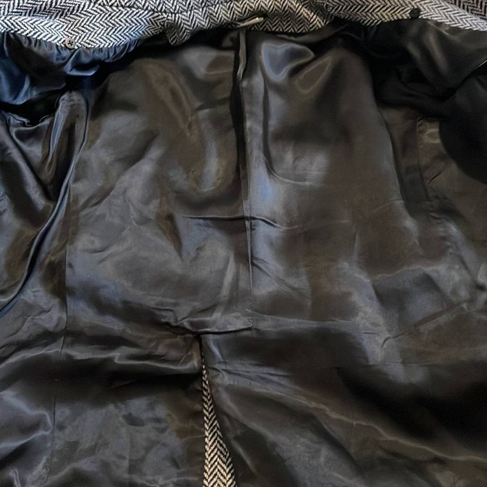 J Crew Factory Wool Herringbone Double Breasted Blazer Rear Belt Black White-M - Picture 11 of 11